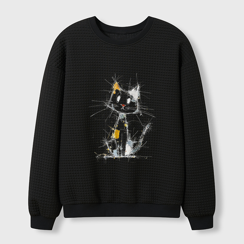 Tokyo-Tiger Minimal Splash Ink Cute Cat Waffle Sweatshirt