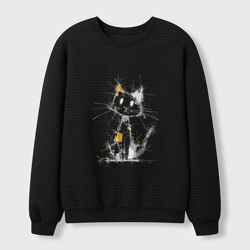 Tokyo-Tiger Minimal Splash Ink Cute Cat Waffle Sweatshirt