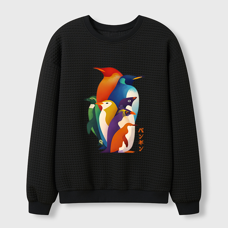 Tokyo-Tiger Cute Multi Tone Penguins Waffle Sweatshirt
