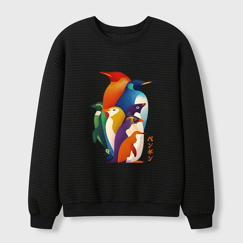 Tokyo-Tiger Cute Multi Tone Penguins Waffle Sweatshirt