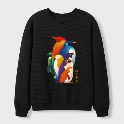 Tokyo-Tiger Cute Multi Tone Penguins Waffle Sweatshirt