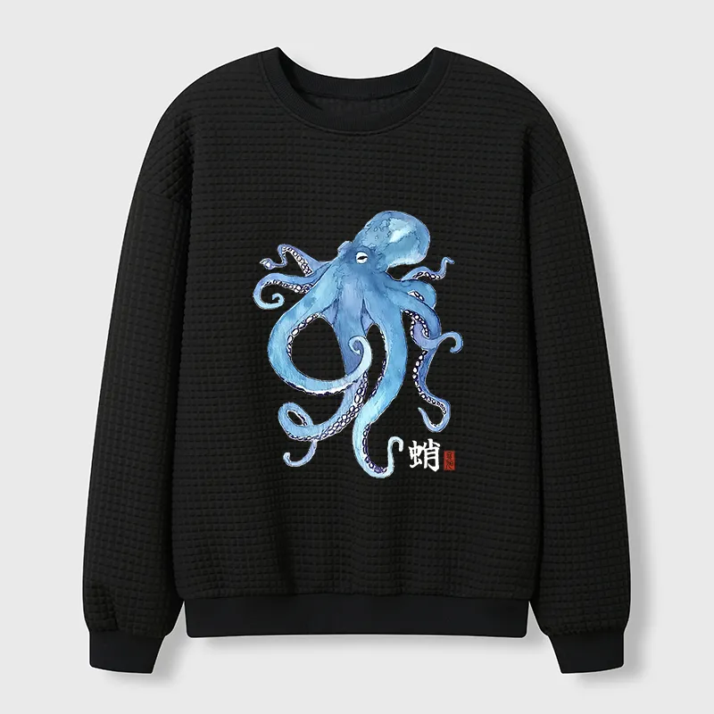 Tokyo-Tiger Watercolor Blue Octopus Waffle Sweatshirt Sale