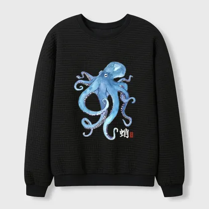Tokyo-Tiger Watercolor Blue Octopus Waffle Sweatshirt