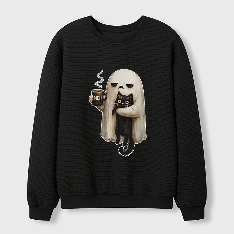 Tokyo-Tiger Ghost Cat Coffee Mood Waffle Sweatshirt
