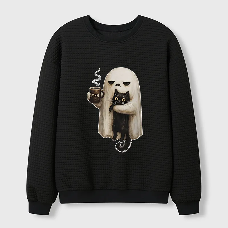 Tokyo-Tiger Ghost Cat Coffee Mood Waffle Sweatshirt
