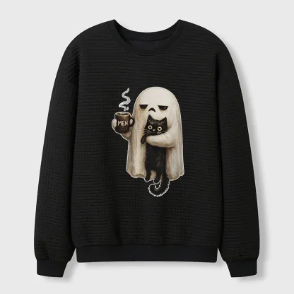 Tokyo-Tiger Ghost Cat Coffee Mood Waffle Sweatshirt