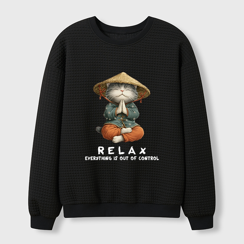 Tokyo-Tiger Zen Relax Cat Graphic Waffle Sweatshirt
