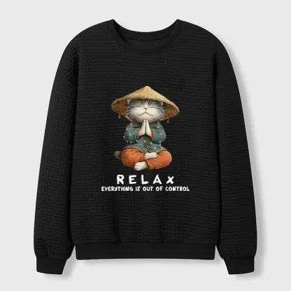 Tokyo-Tiger Zen Relax Cat Graphic Waffle Sweatshirt