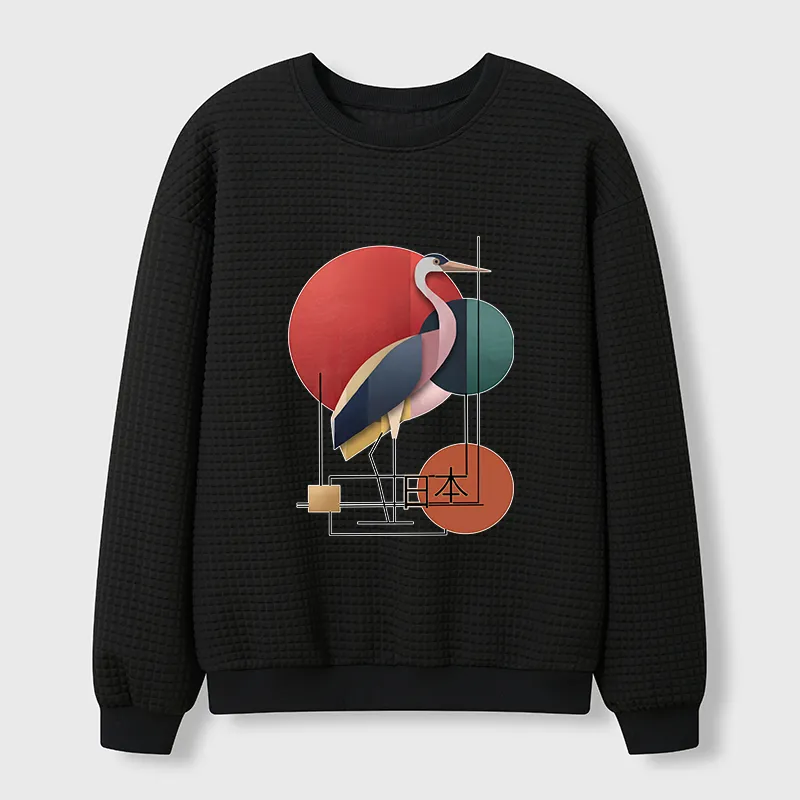 Tokyo-Tiger Geometric Crane Art Waffle Sweatshirt