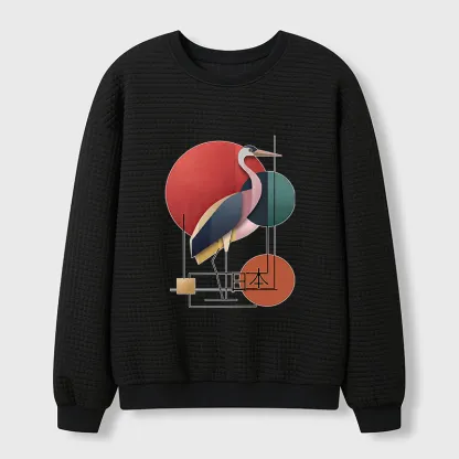 Tokyo-Tiger Geometric Crane Art Waffle Sweatshirt