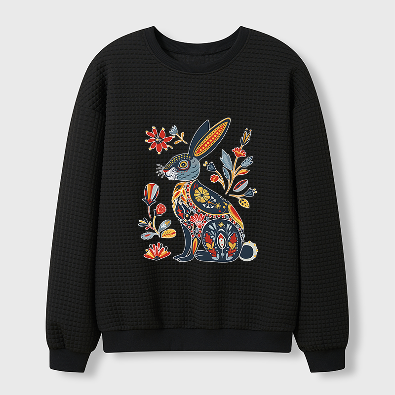 Tokyo-Tiger Folk Hare Bloom Waffle Sweatshirt
