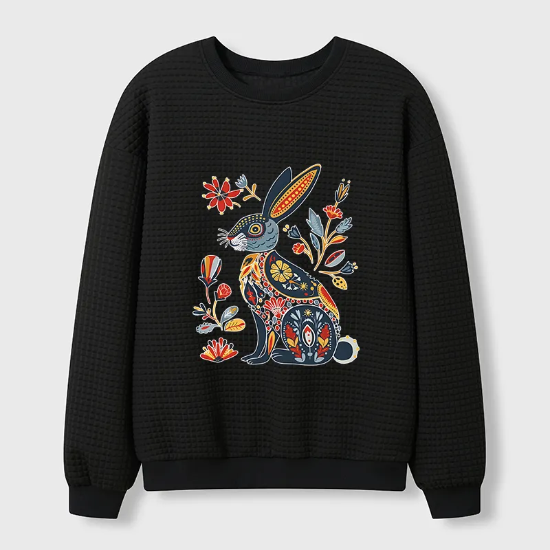 Tokyo-Tiger Folk Hare Bloom Waffle Sweatshirt
