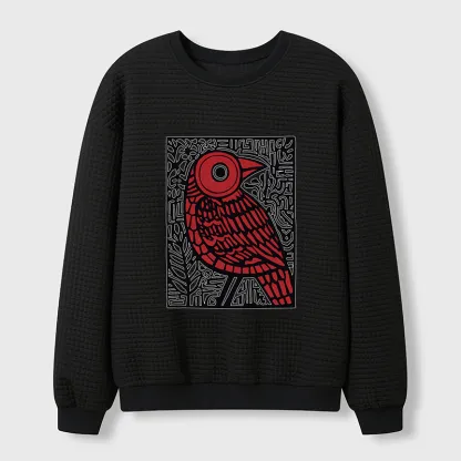 Tokyo-Tiger Retro Woodblock Bird Waffle Sweatshirt