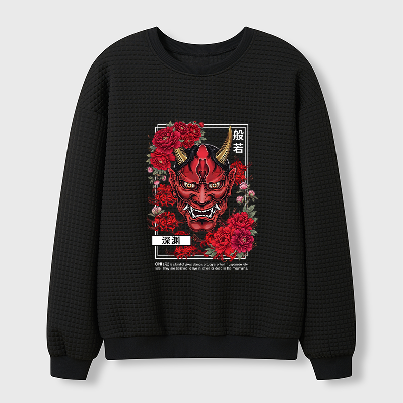 Tokyo-Tiger Cool Oni Floral Art Waffle Sweatshirt