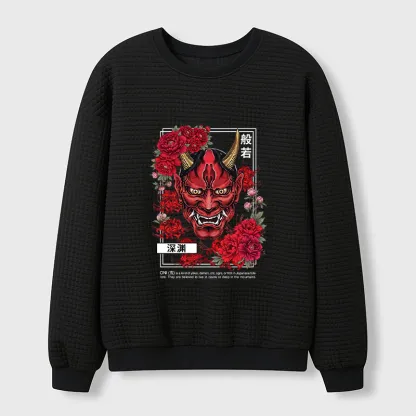 Tokyo-Tiger Cool Oni Floral Art Waffle Sweatshirt