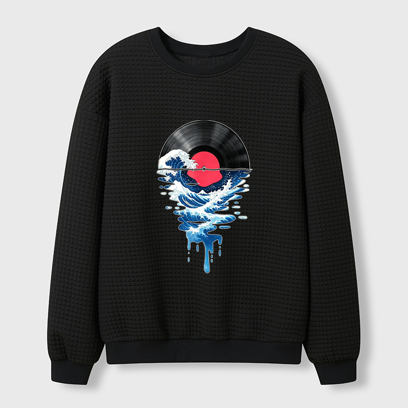 Tokyo-Tiger Vinyl Records And Waves Waffle Sweatshirt