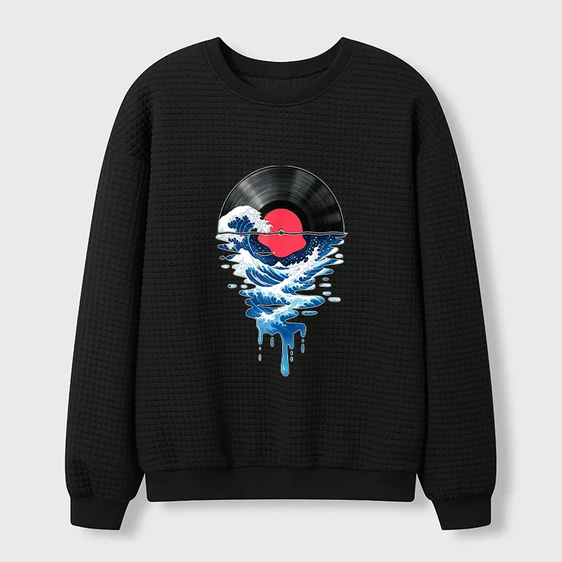 Tokyo-Tiger Vinyl Records And Waves Waffle Sweatshirt