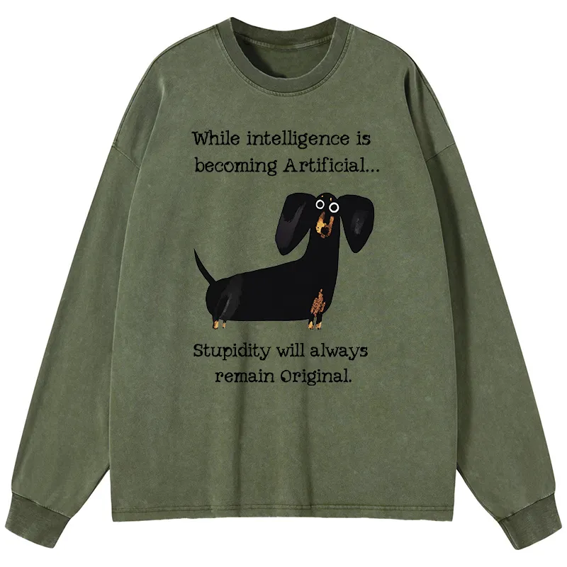Tokyo-Tiger Dachshund Real Humor Funny Meme Washed Long Sleeve T-Shirt