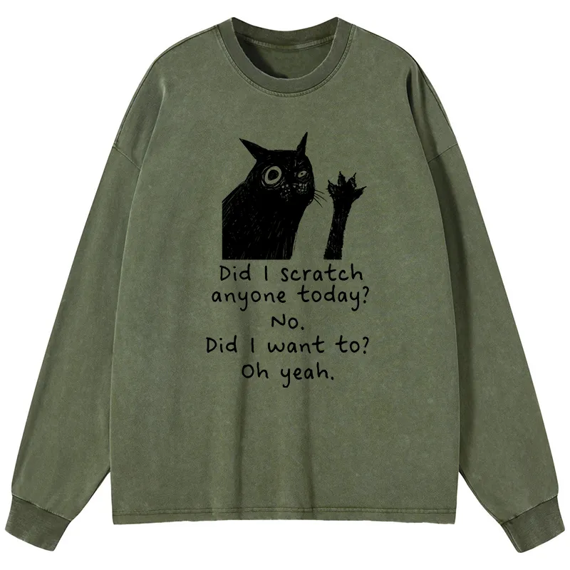 Tokyo-Tiger Black Cat Scratches People Washed Long Sleeve T-Shirt