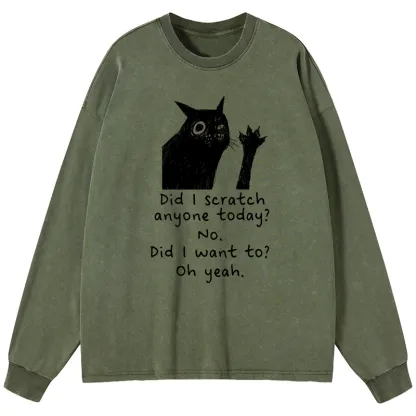 Tokyo-Tiger Black Cat Scratches People Washed Long Sleeve T-Shirt