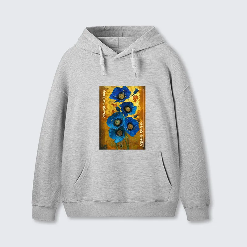 Tokyo-Tiger Shiny Blue Flower Warm Golden Background Classic Hoodie