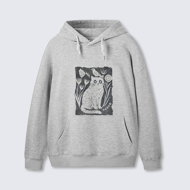 Tokyo-Tiger Folk Paper Cut Cat Bird Floral Art Classic Hoodie