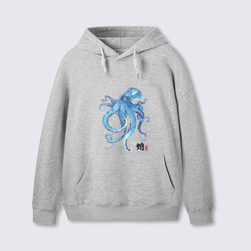 Tokyo-Tiger Watercolor Blue Octopus Classic Hoodie