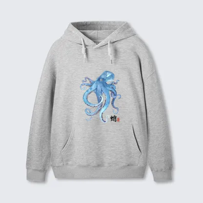 Tokyo-Tiger Watercolor Blue Octopus Classic Hoodie