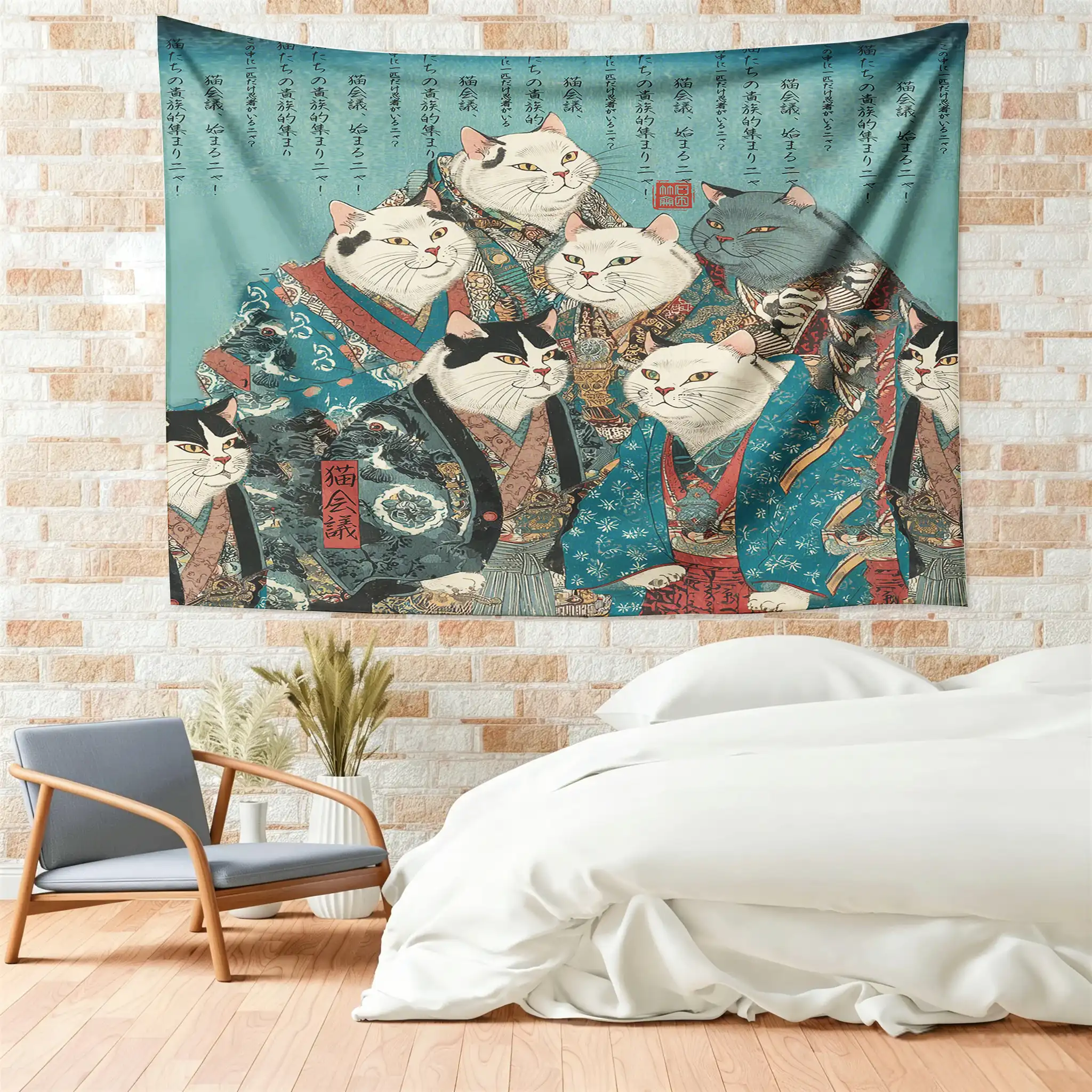Tokyo-Tiger Formal Gathering of Ukiyo-e Cat Nobles Tapestry