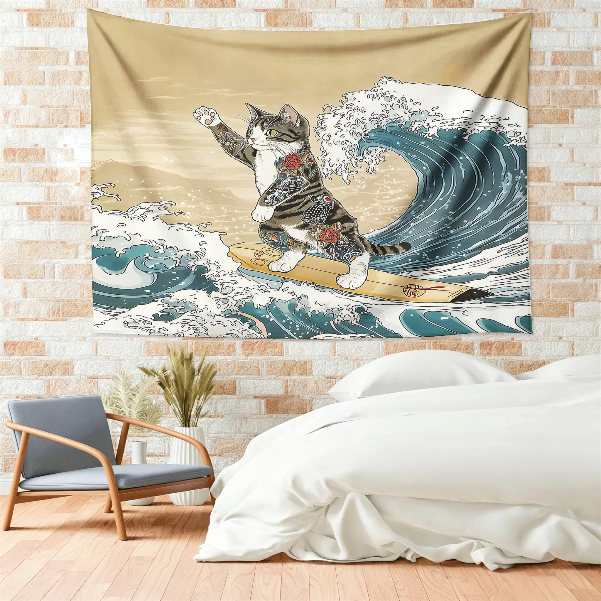Tokyo-Tiger Cat Surfing Tapestry