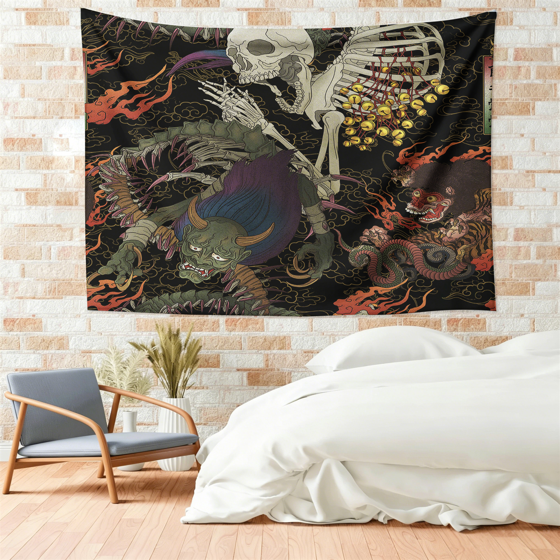 Tokyo-Tiger Japanese Yokai And Skeletons Tapestry
