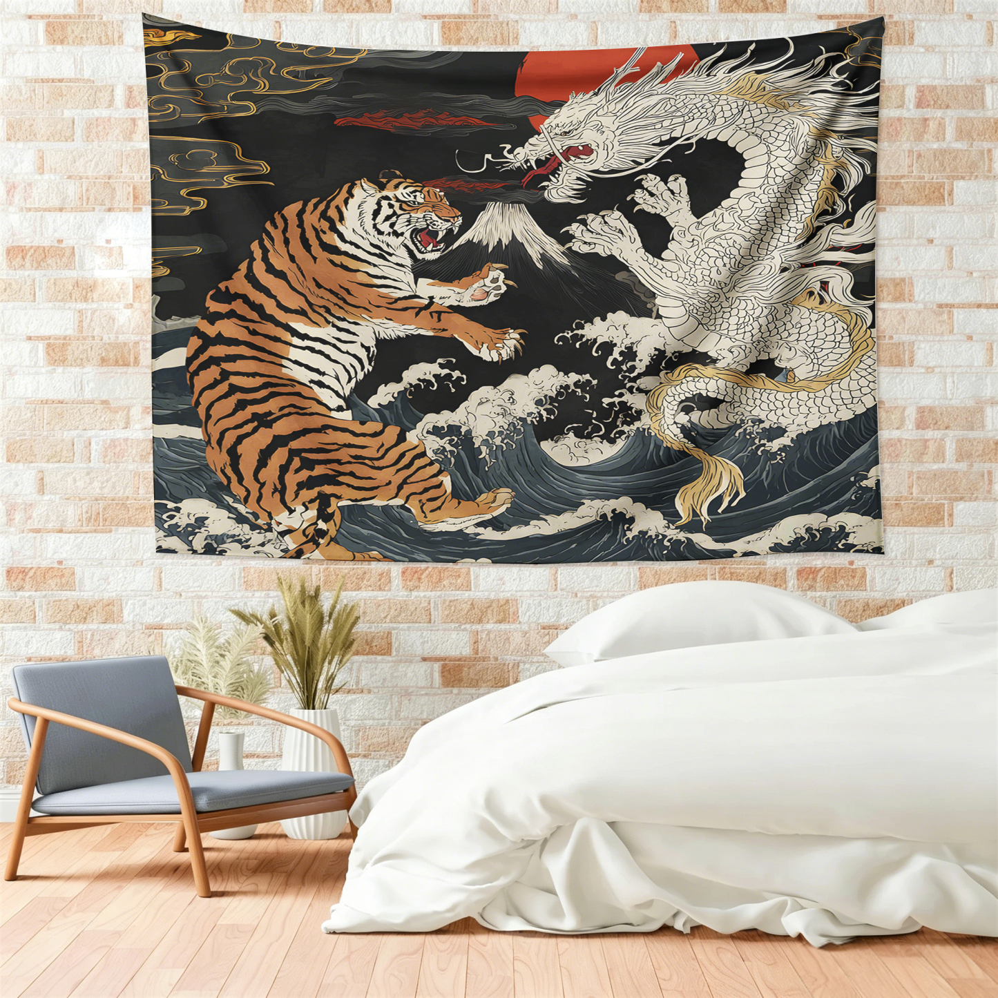 Tokyo-Tiger Fight Between Dragon And Tiger Tapestry