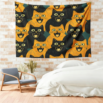 Tokyo-Tiger Yellow Cat And Black Cat Tapestry