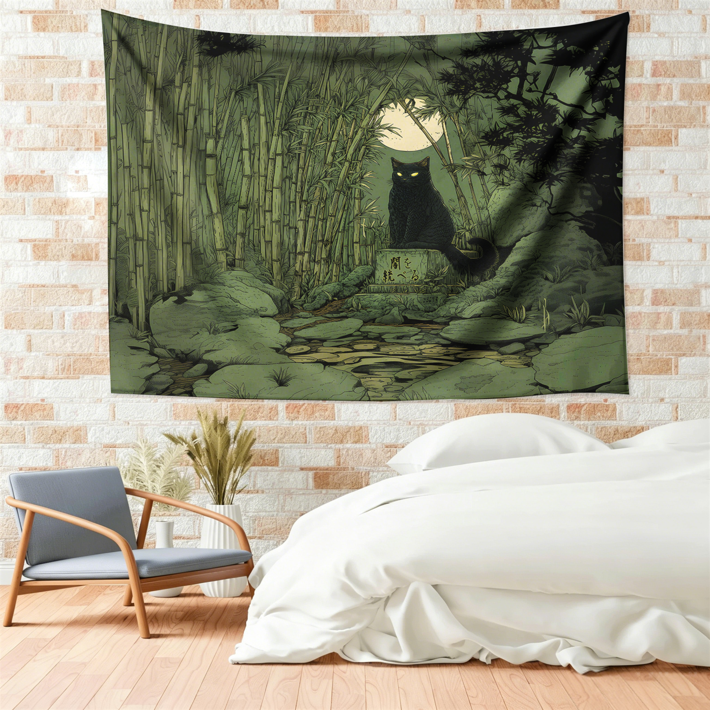 Tokyo-Tiger Cat Under The Moon Tapestry