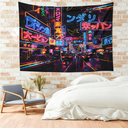 Tokyo-Tiger Tokyo Street Scene Tapestry