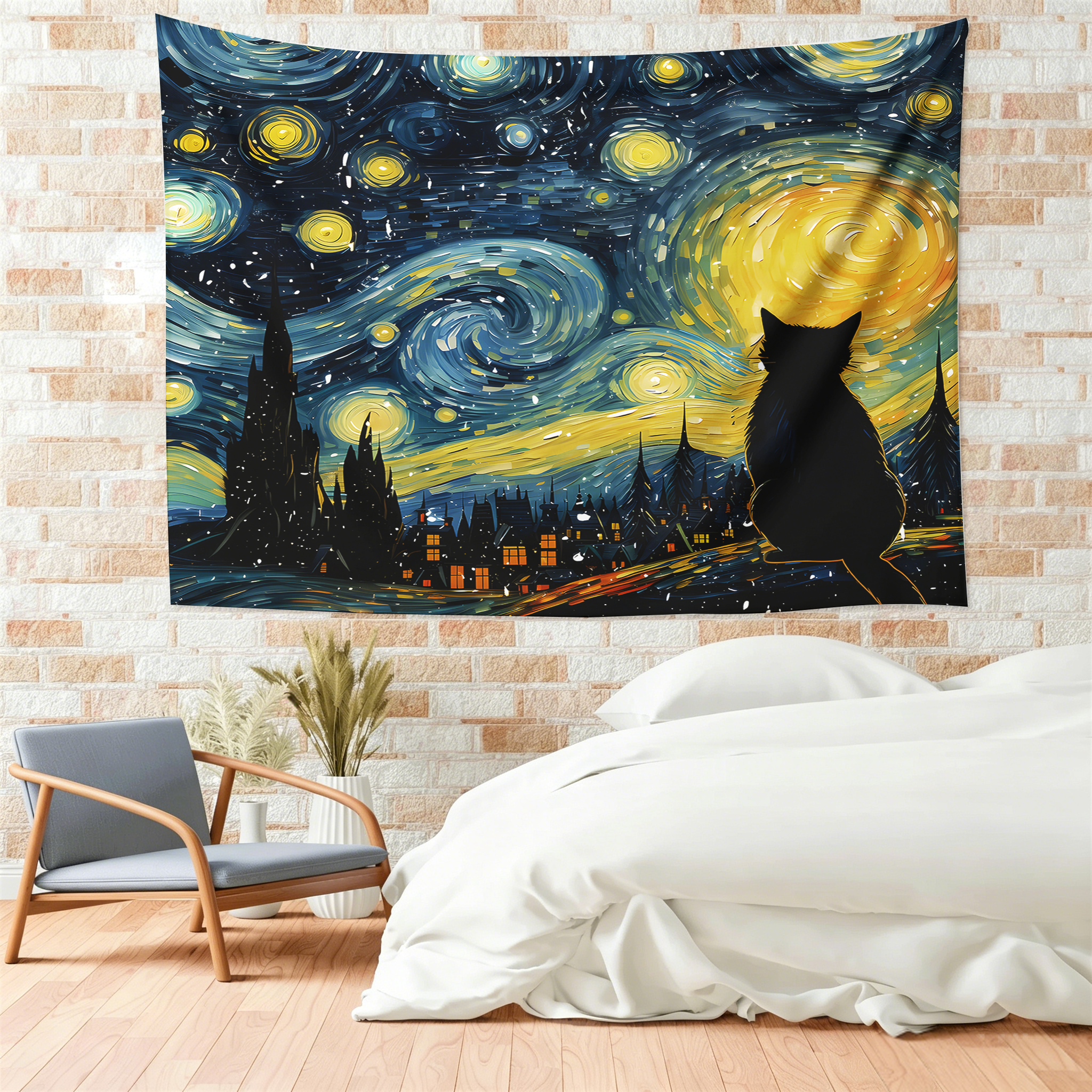 Tokyo-Tiger Black Cat Under The Stars Tapestry