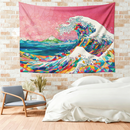 Tokyo-Tiger Colorful Prismatic Wave Tapestry