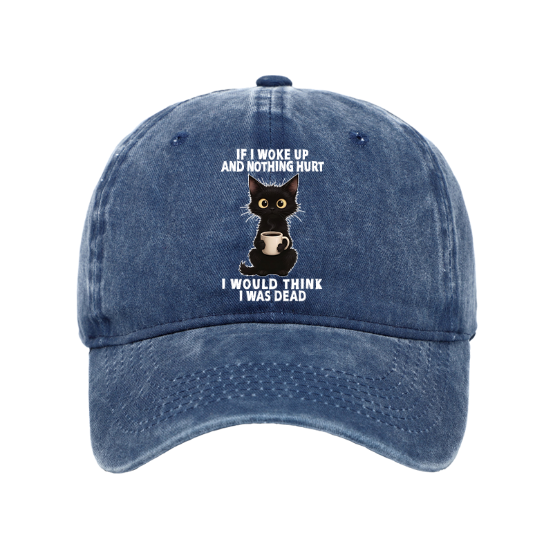 Tokyo-Tiger Funny Cute Black Cat And Coffee Meme Washed Cap