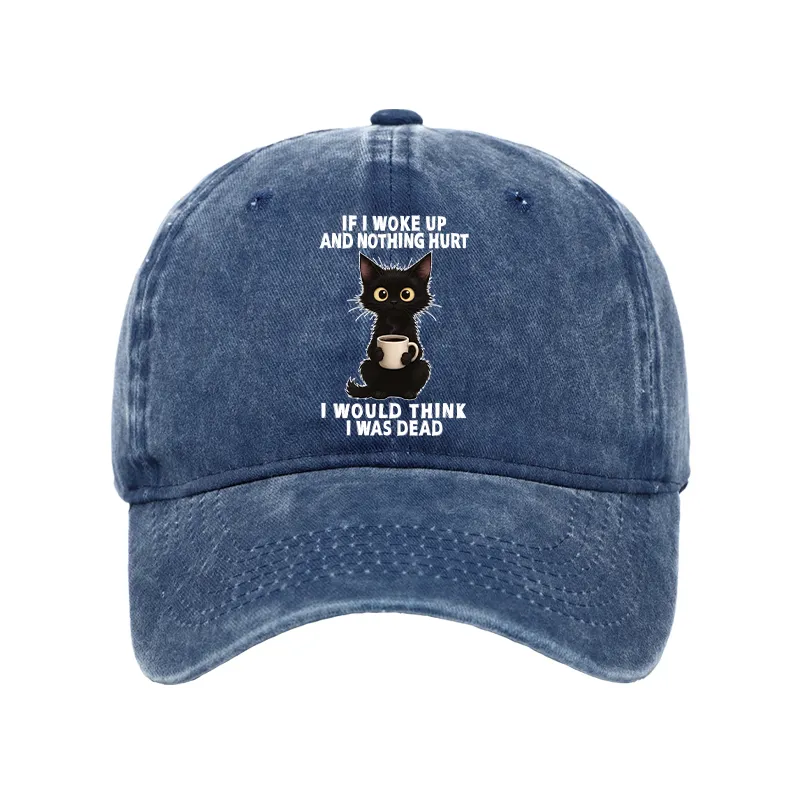 Tokyo-Tiger Funny Cute Black Cat And Coffee Meme Washed Cap