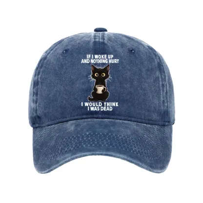 Tokyo-Tiger Funny Cute Black Cat And Coffee Meme Washed Cap