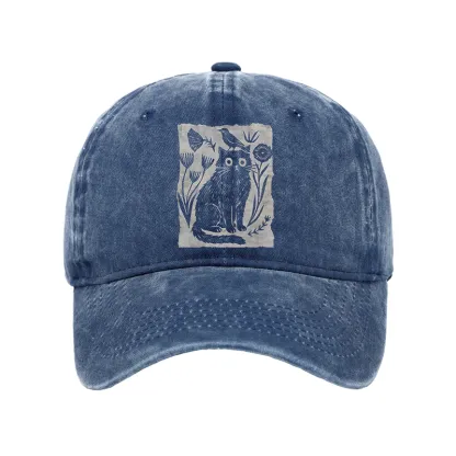 Tokyo-Tiger Folk Paper Cut Cat Bird Floral Art Washed Cap