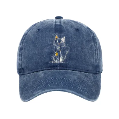 Tokyo-Tiger Minimal Splash Ink Cute Cat Washed Cap