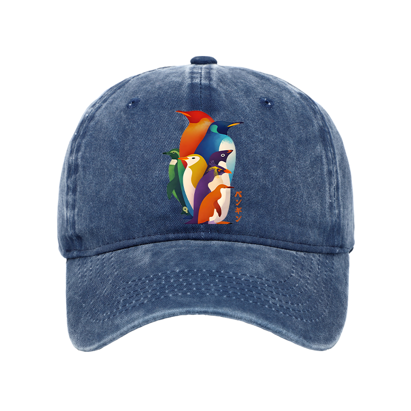 Tokyo-Tiger Cute Multi Tone Penguins Washed Cap