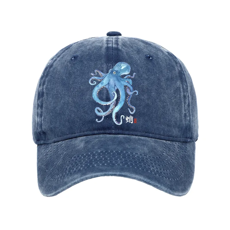 Tokyo-Tiger Watercolor Blue Octopus Washed Cap