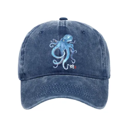 Tokyo-Tiger Watercolor Blue Octopus Washed Cap