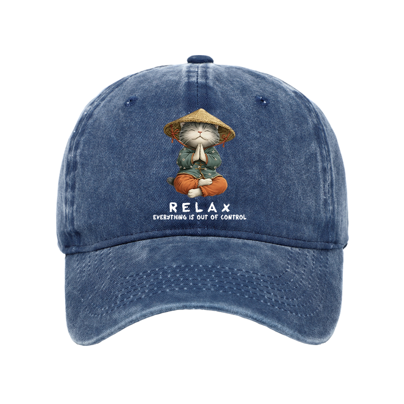 Tokyo-Tiger Zen Relax Cat Graphic Washed Cap