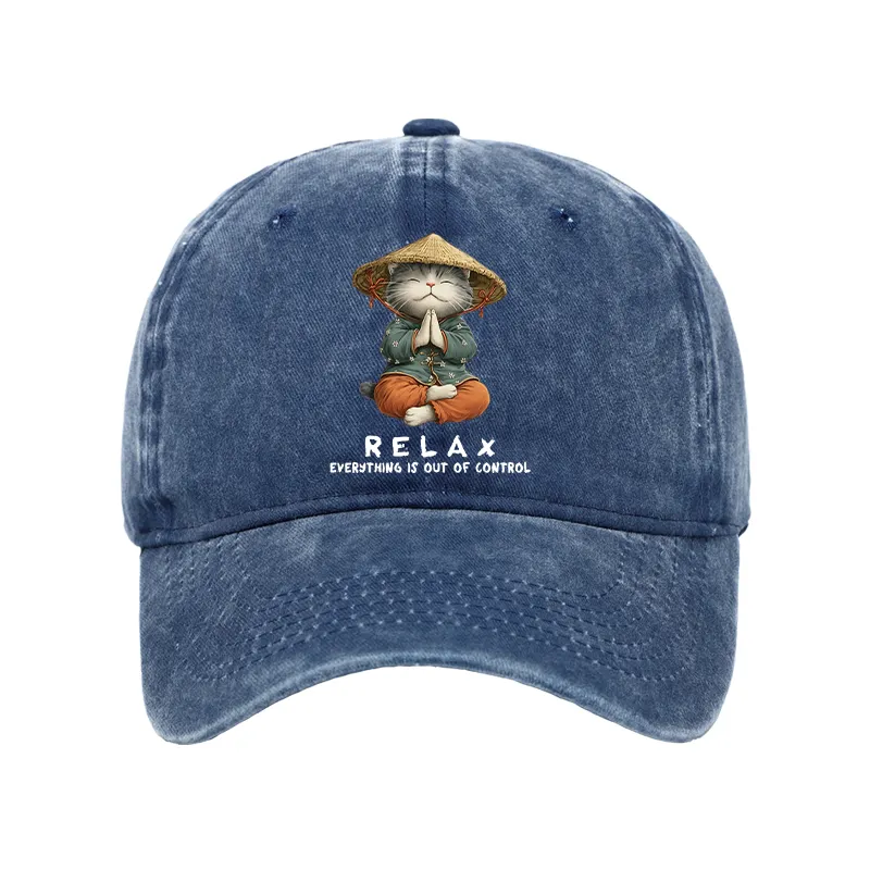 Tokyo-Tiger Zen Relax Cat Graphic Washed Cap
