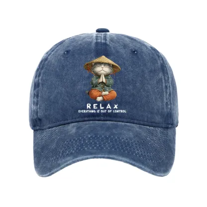 Tokyo-Tiger Zen Relax Cat Graphic Washed Cap