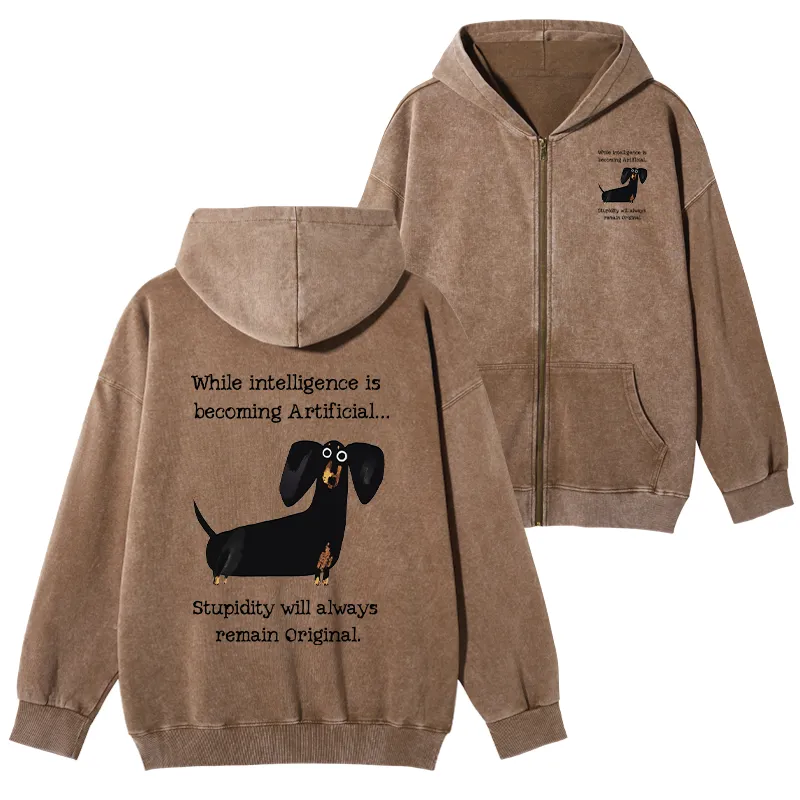 Tokyo-Tiger Dachshund Real Humor Funny Meme Washed Zip Hoodie