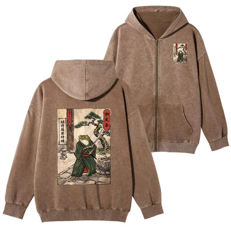 Tokyo-Tiger Samurai Frog Training Washed Zip Hoodie